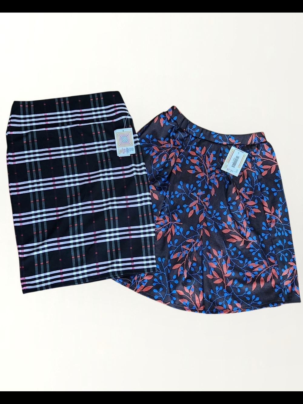 LuLaRoe BUNDLE Two Women's Skirts - Navy Plaid & Navy Floral Size M